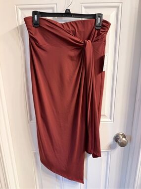 Nine West Asymmetrical Wrap Skirt in Rust